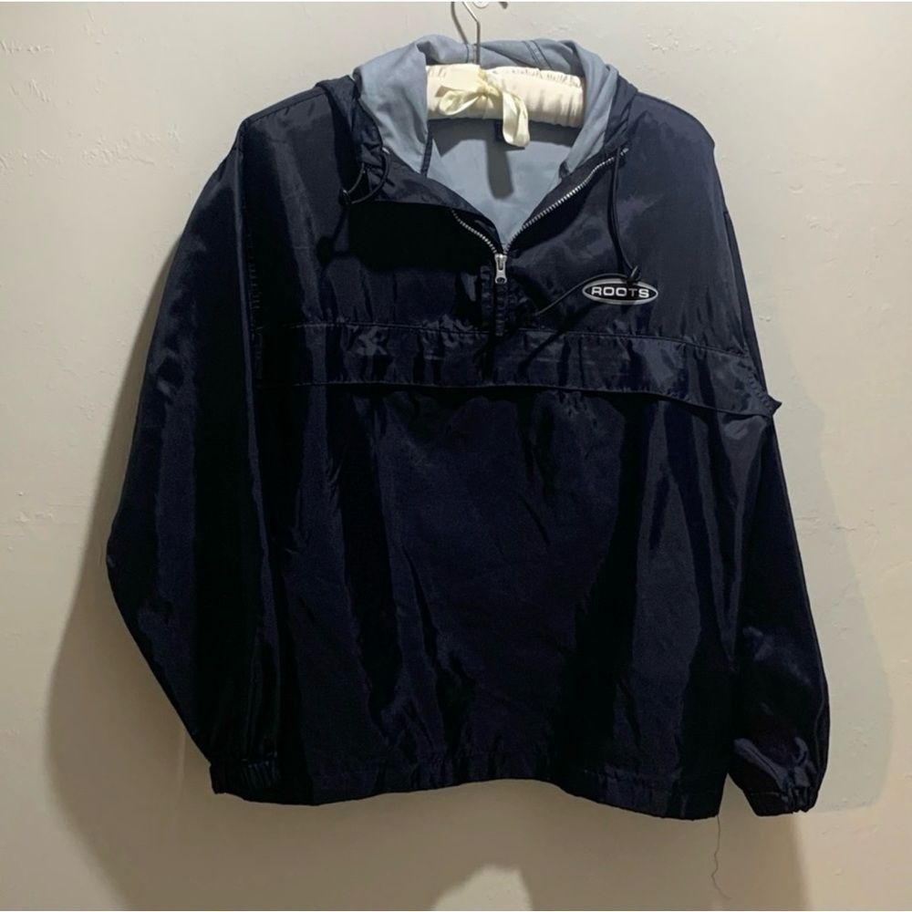 Roots Mens Windbreaker Hooded  1/4 Zip Jacket Black Size Small